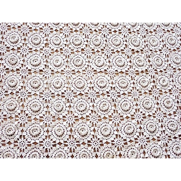Crochet Lace White Bedspread Coverlet Twin Size Ivory Flower Popcorn 67" x  82" - Picture 11 of 13